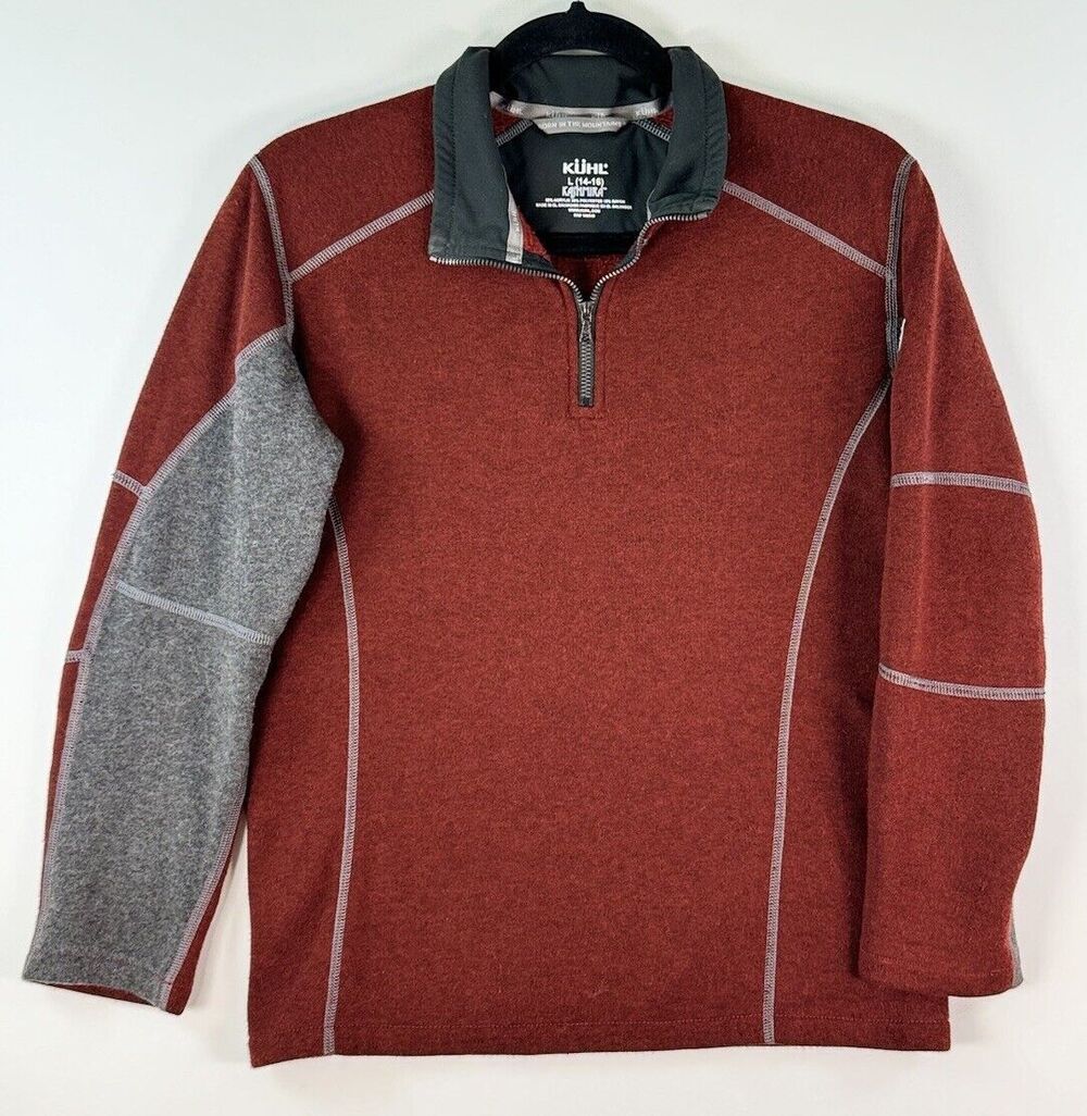Kuhl Kashmira Mens Sweater Red Fleece 1/4 Zip Pullover Outdoor Hiking Size Large